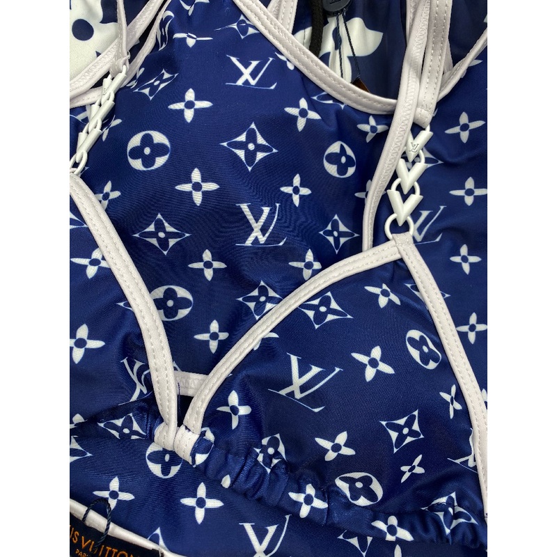 Lou Vut 20ss Bộ BIKINI Vải Kỹ Thuật Màu Xanh