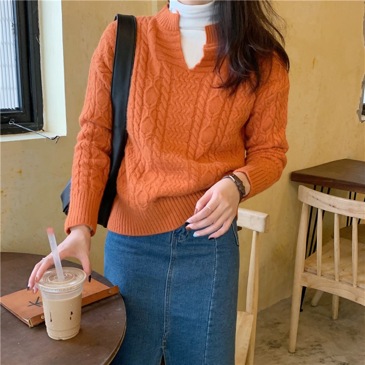Áo len thừng cổ V Hàn Quốc (hàng QC) - Ảnh thật