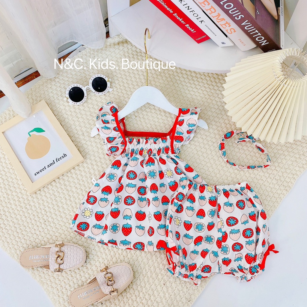 Bộ bé gái, bộ hè cho bé gái + TẶNG TURBAN, cánh tiên chất thô cotton, từ