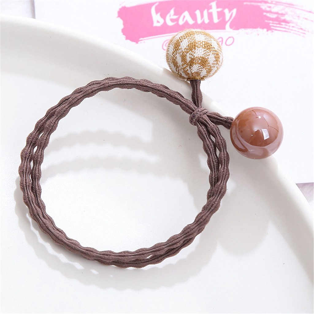 Dây cột tóc co giãn trang trí hạt tròn kẻ ca rô dễ thương cho phái đẹp