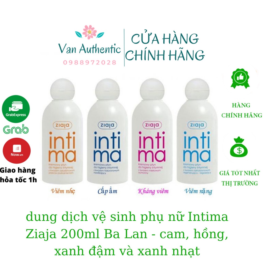 dung dịch vệ sinh phụ nữ Intima Ziaja 200ml Ba Lan - cam, hồng, xanh đậm và xanh nhạt