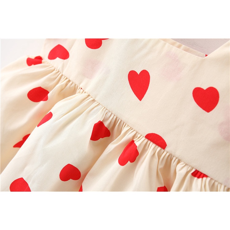 Đầm cho bé gái 1 tuổi Đầm công chúa tay phồng in họa tiết trái tim thời trang mùa hè cho bé gái đầm công chúa cho bé gái