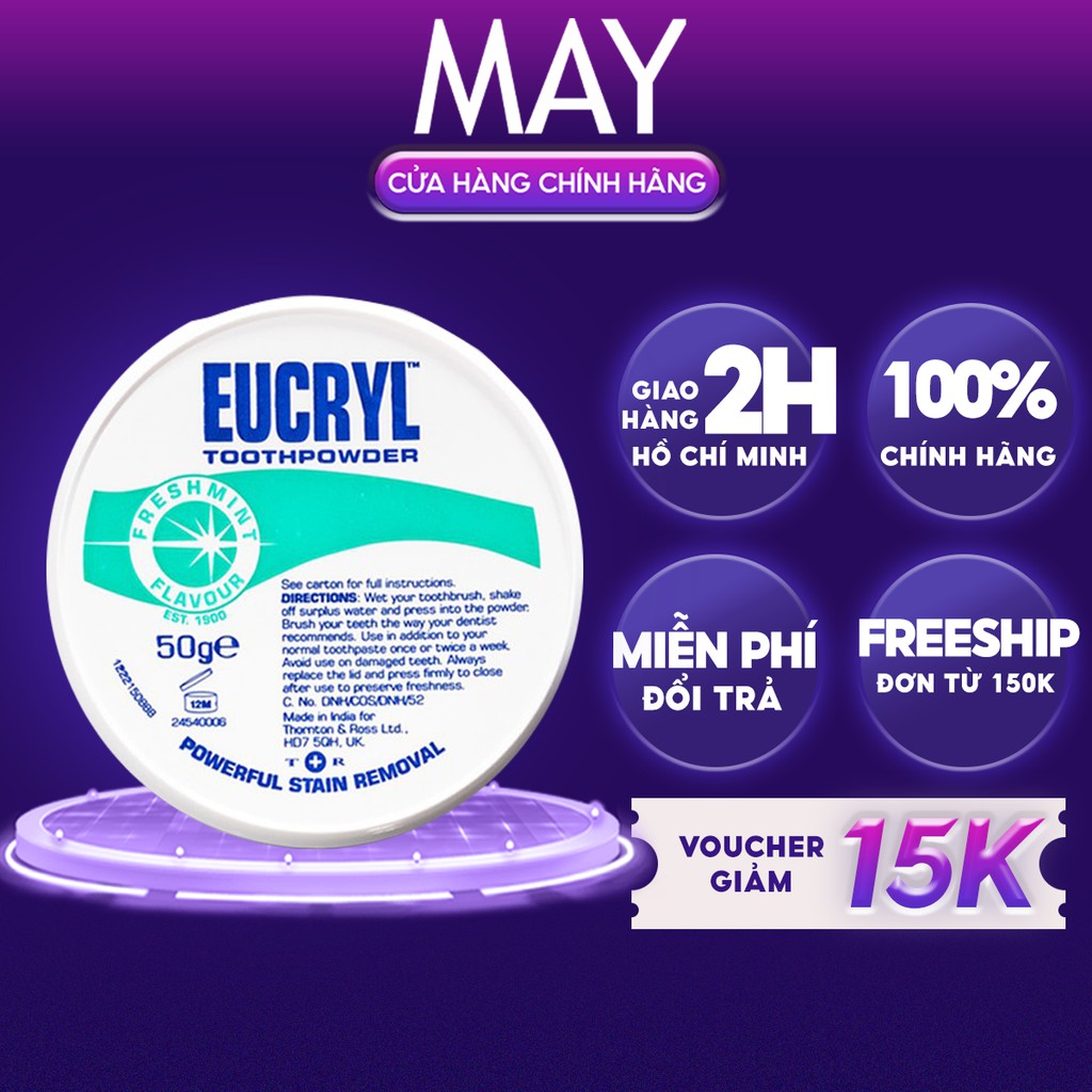 BỘT ĐÁNH RĂNG Bạc Hà Giúp Sạch Miệng Trắng Răng, Hơi Thở Thơm Mát EUCRYL Toothpower 50g