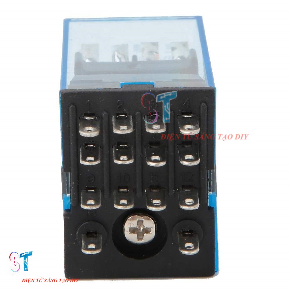 Relay Trung Gian, rơ le kính MY4N-J 12V 5A 220VAC 14 Chân Kèm Đế Vặn Ốc