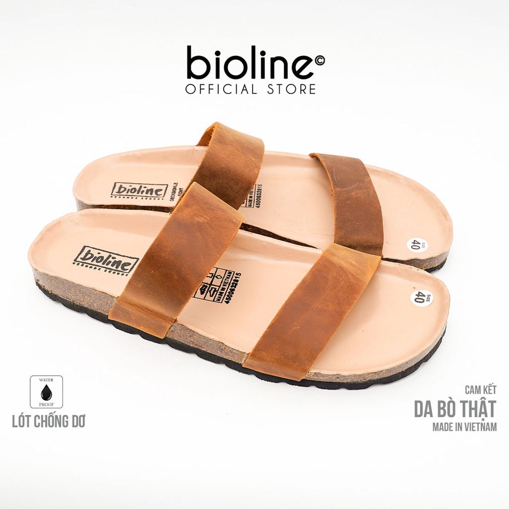 DK18-LÓT CHỐNG NƯỚC- Dép đế trấu Birken da bò thật nam nữ unisex quai ngang, dép công sở, dép da bò Bioline D18