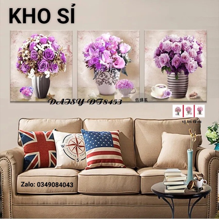 TRANH THÊU BA BÌNH HOA DT8453 (146X50)