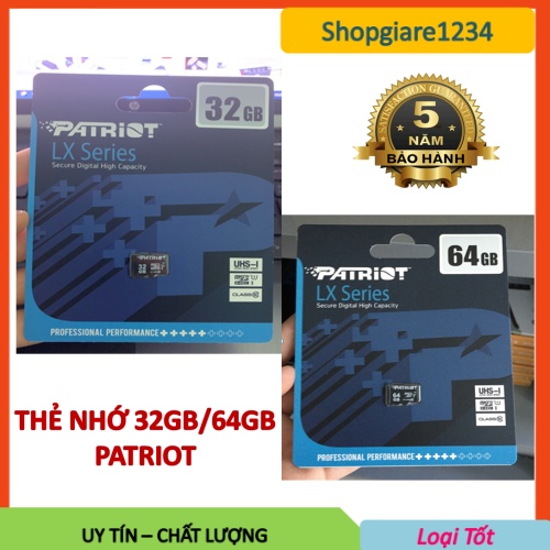 Thẻ nhớ Micro SDXC Patriot Cao cấp 128Gb 64Gb 32Gb Chính hãng Mai Hoàng Phân Phối, Bảo Hành 3 Năm, 1 Đổi 1