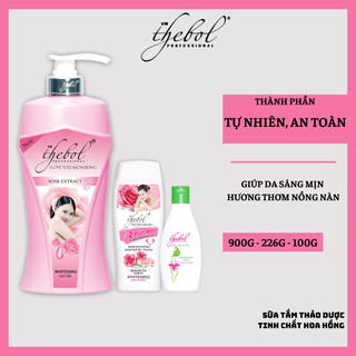 Combo Sữa tắm tinh chất hoa hồng Thebol 900g + Sữa tắm Hạt massage + Dung dịch vệ sinh phụ nữ Thebol 200g