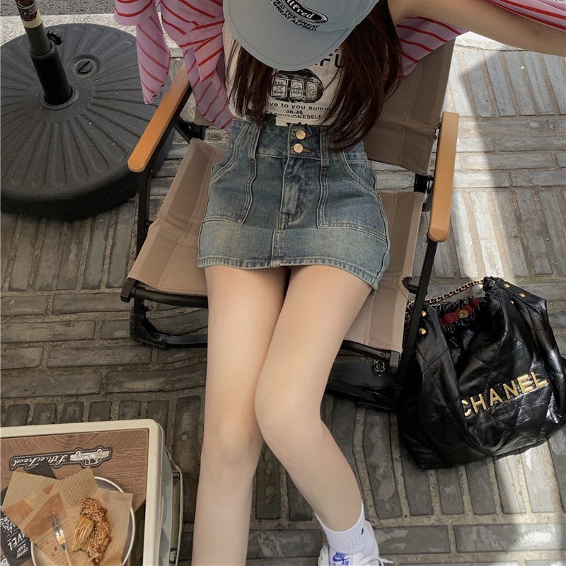 Chân váy jean COZOKC lưng cao phong cách cổ điển thời trang