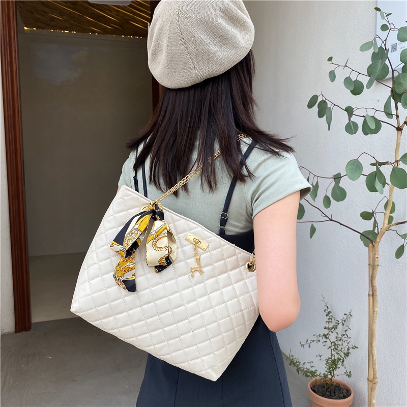 Túi Đeo Chéo  JASMIN NOIR Hình Vuông Cỡ Lớn Kẻ Sọc Ca Rô Phối Chuỗi Xích Thắt Nơ Thời Trang Cho Nữ