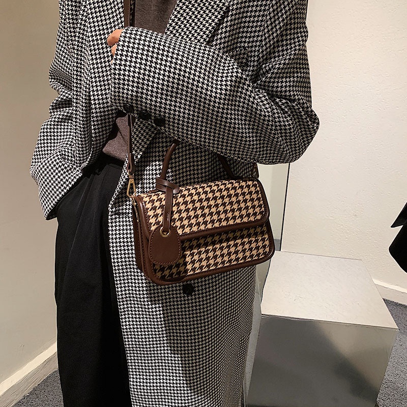 Túi xách nữ đẹp túi đeo chéo đeo vai nữ đi chơi giá rẻ họa tiết caro vintage QH013