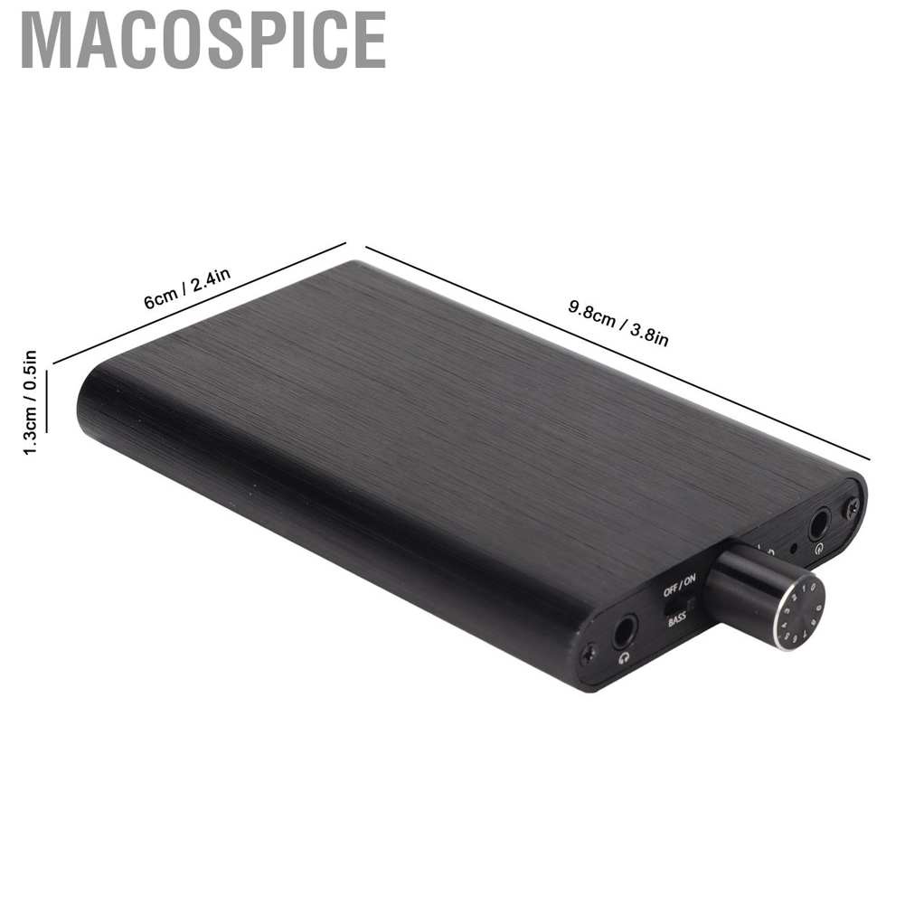 Macospice 16‑600Ω Portable 3.5mm Headphone Amplifier Hi‑Fi Stereo Bass Enhancement Black