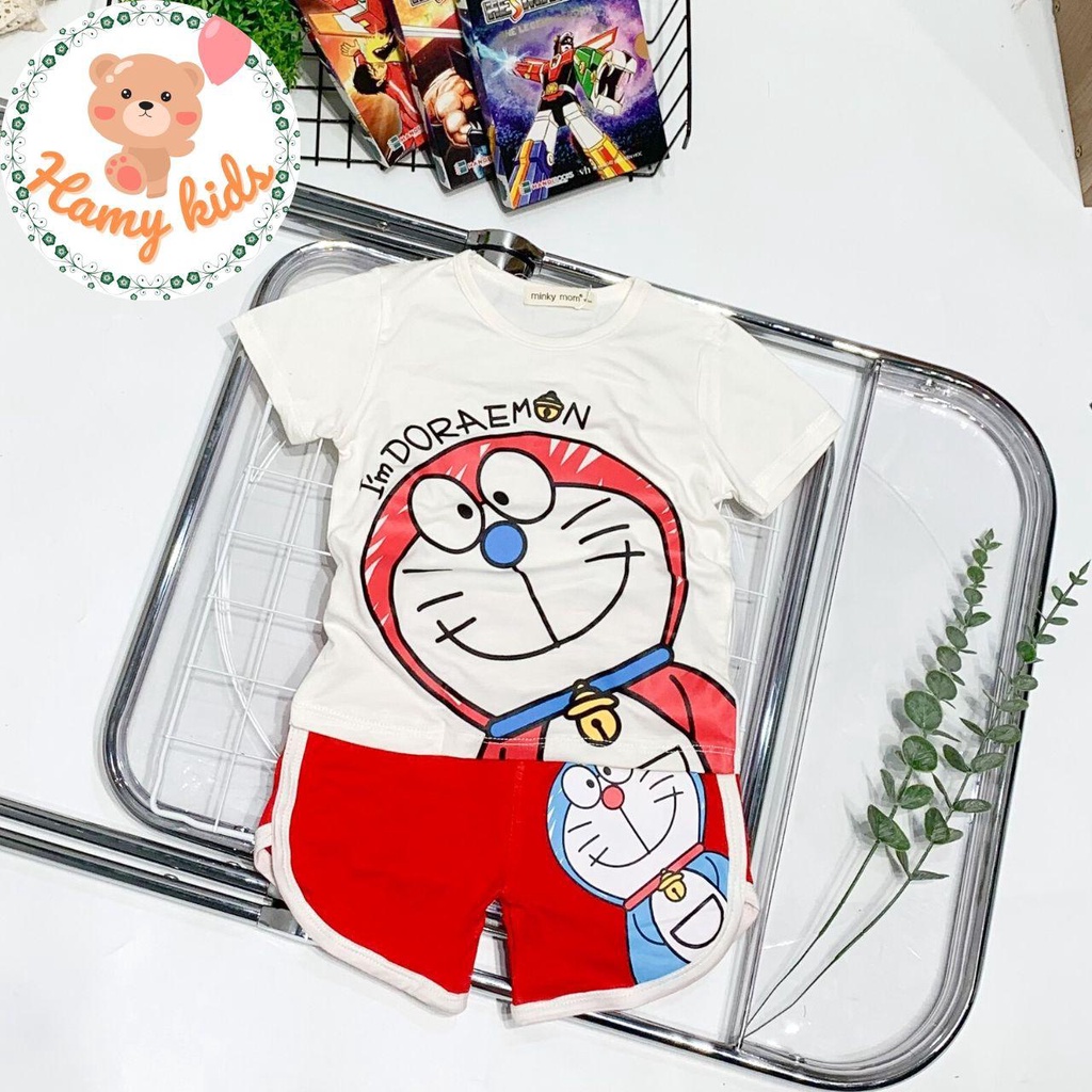 Bộ Minky Mom Chính Hãng Bé Trai Bé Gái Vải Thun Lạnh Tay Ngắn Hình Đô Rê Mon Cho Bé Từ 0-5 Tuổi Dưới 20kg-Hamykids
