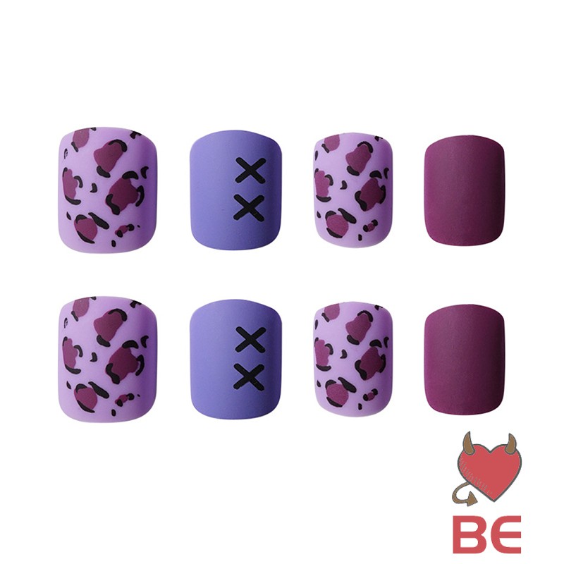 YADORNOS Set 24 Móng Tay Giả Họa Tiết Da Báo Màu Tím Xinh Xắn Kèm Keo Dán