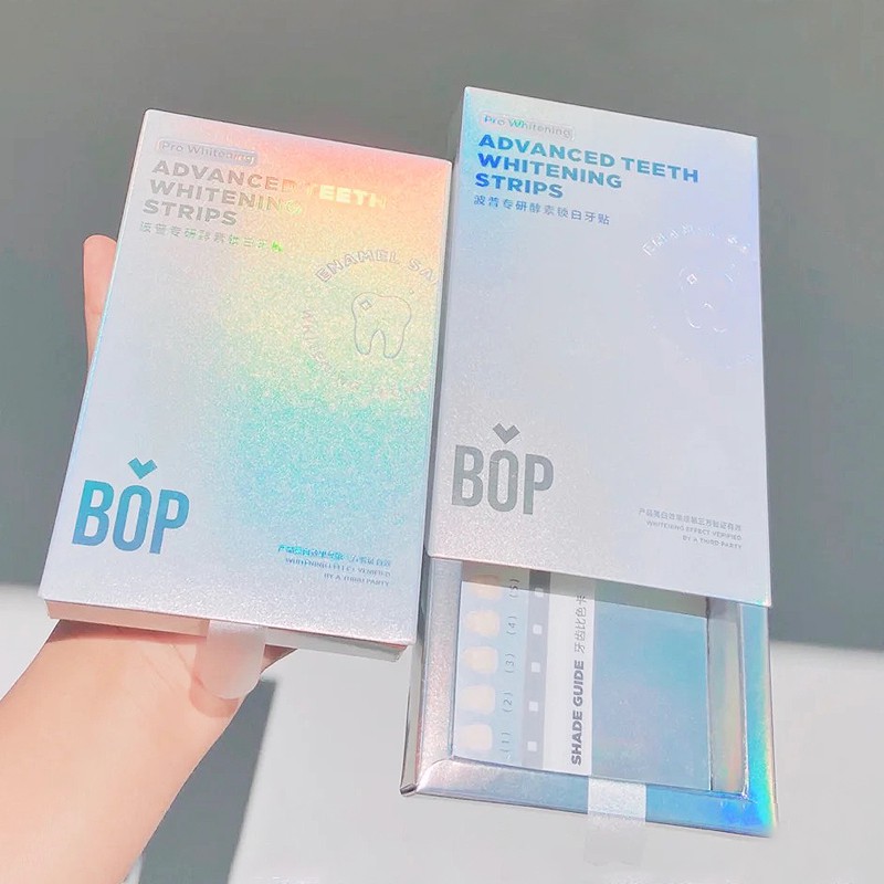 Bộ 7 Cặp Miếng Dán Trắng Răng Khóa Enzyme BOP Loại Bỏ Vết Ố Vàng Do Hút Thuốc