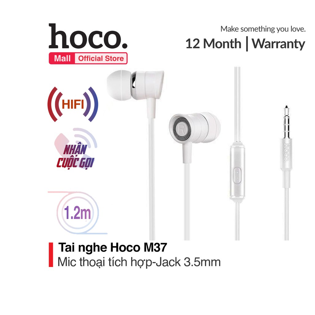 Tai nghe nhét tai Hoco M37 tương thích các dòng điện thoại di động jack 3.5mm