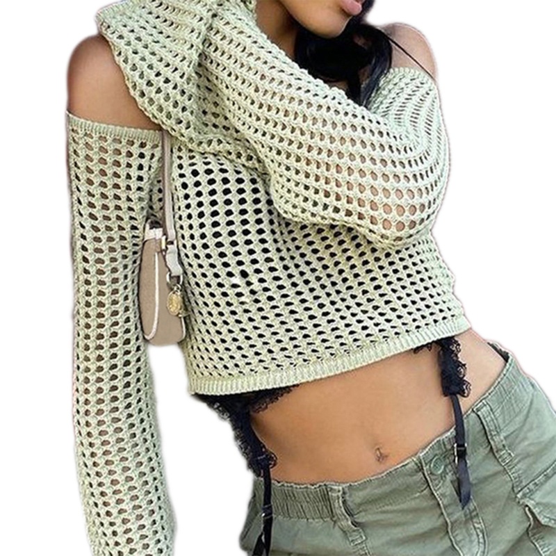 Brroa Áo Sweater Dệt Kim Siêu Ngắn Khoét Rỗng Màu Trơn Cổ Điển Cho Nữ
