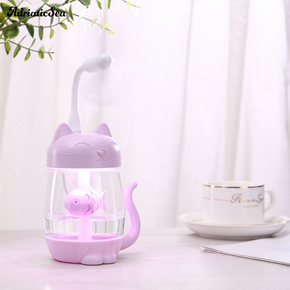 Máy phun sương tạo ẩm siêu âm sạc USB 350ML 3 trong 1 hình mèo có đèn LED và quạt | BigBuy360 - bigbuy360.vn