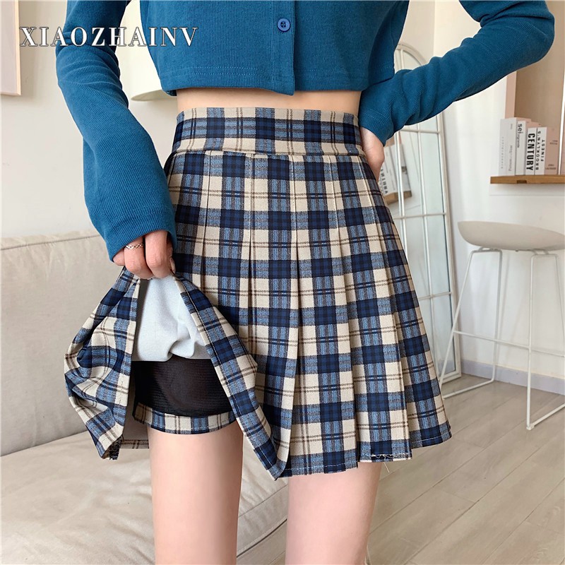 Chân Váy Ngắn Xiaozhainv Lưng Cao Kiểu Xếp Ly Họa Tiết Sọc Ca Rô Xinh Xắn Thời Trang Hàn Quốc Cho Sinh Viên | BigBuy360 - bigbuy360.vn
