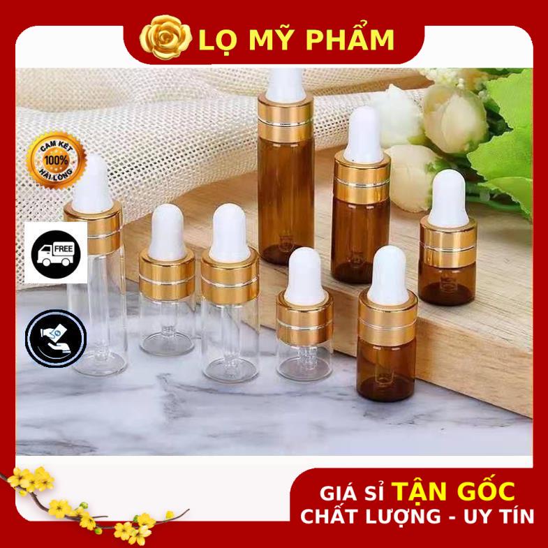 Lọ Chiết Serum ❤ GIÁ TỐT NHẤT ❤ Lọ đựng tinh dầu thủy tinh mỏng bóp giọt Khoen Vàng 2ml,3ml,5ml chiết mỹ phẩm