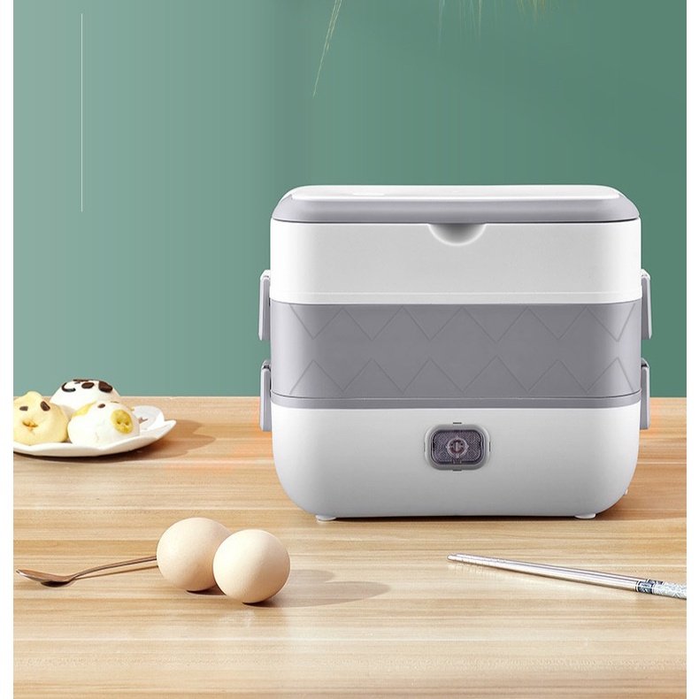 Hộp cơm điện hai tầng bốn bát inox, tự nấu chín, hâm nóng đồ ăn tiện lợi