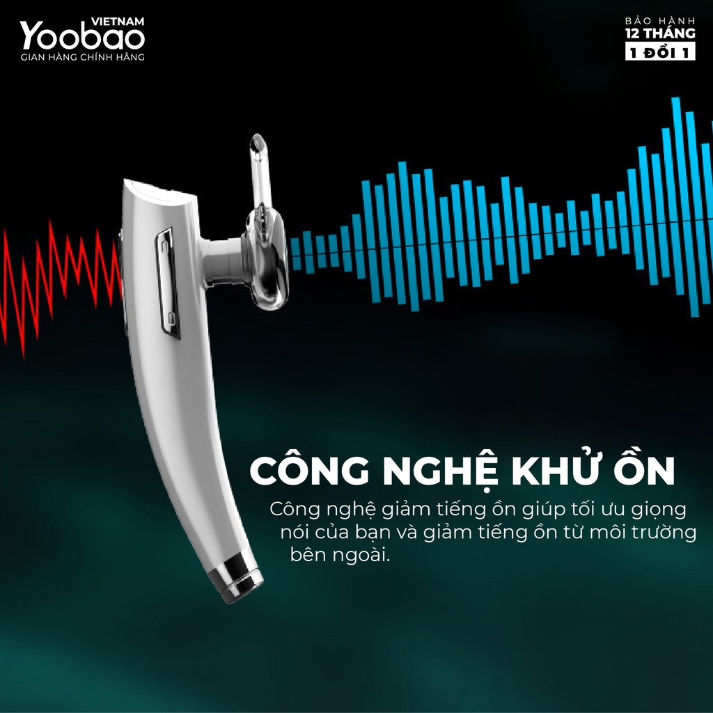 Tai nghe Bluetooth 4.0 Yoobao YBL 105 Khử tiếng ồn - Hàng phân phối chính hãng - Bảo hành 12 tháng 1 đổi 1