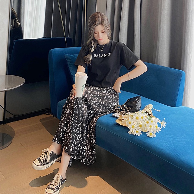 Chân Váy Dài Lưng Cao Họa Tiết Hoa Phong Cách Hàn Quốc