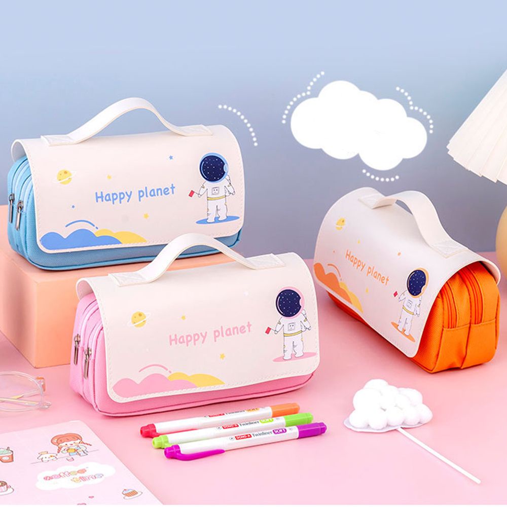 Túi đựng bút bằng vải canvas hai lớp chống thấm nước sức chứa lớn họa tiết phi hành gia dễ thương tùy chọn màu sắc