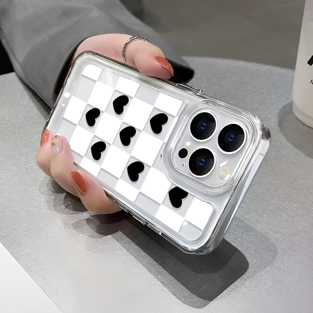 Ốp Điện Thoại Trong Suốt Họa Tiết Kẻ Ô Trái Tim Cho iphone 14 Pro Max Plus 13 11 12 7Plus X XR XS Max 7 8 SE 2020