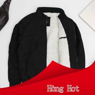 Áo khoác da lộn nam lót lông cừu cổ cao bomber đẹp cao cấp hàng hiệu mặc thu đông siêu ấm áp W15558