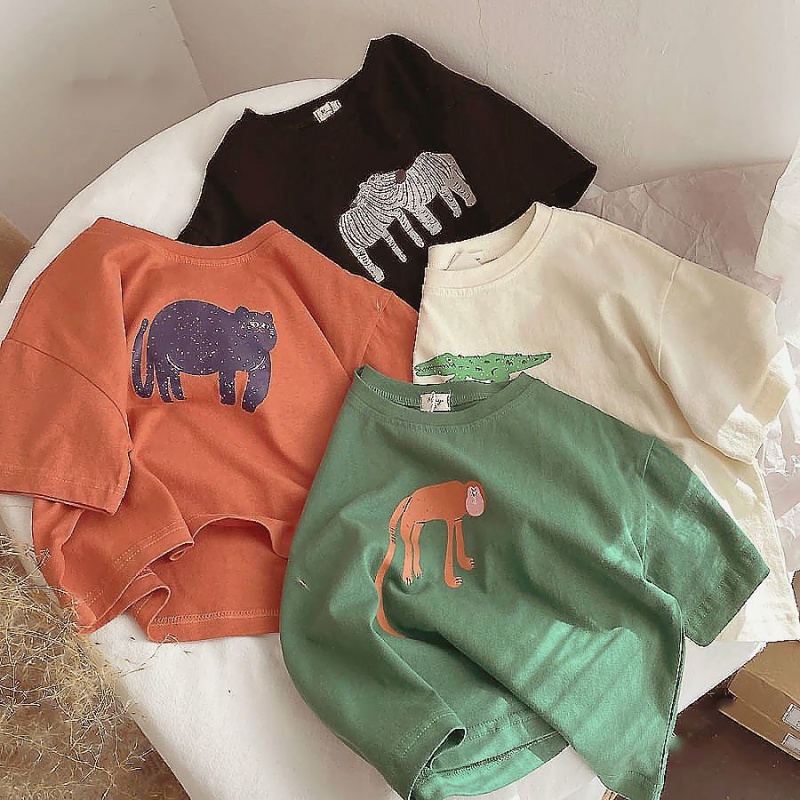 MNGRL Áo Thun Tay Ngắn Cotton Động Vật Phong Cách Hàn Quốc Dành Cho Trẻ Em