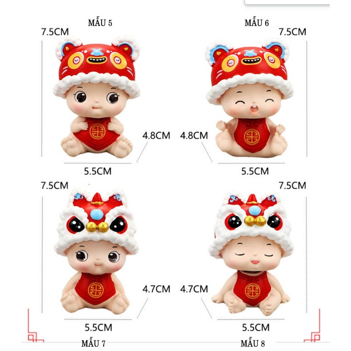 Set 4 mô hình em bé hổ tài lộc lắc đầu biểu cảm dễ thương nhiều màu sắc trang trí nhà cửa,bàn làm việc,góc học tập-Rap