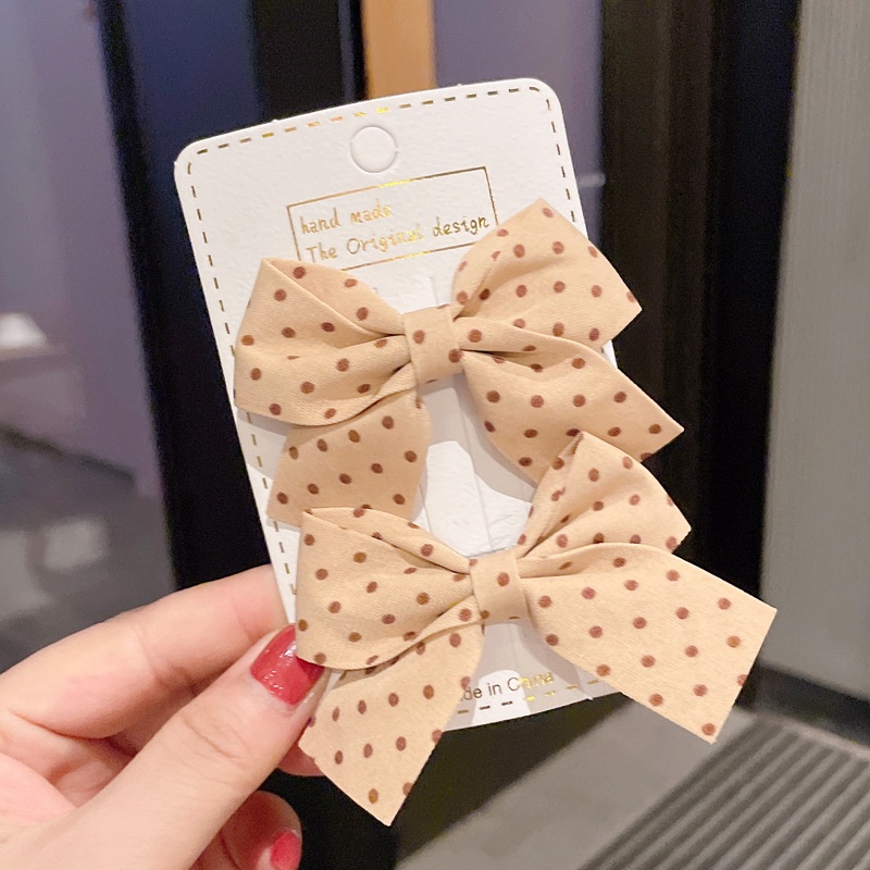 Cặp kẹp tóc thiết kế nơ họa tiết chấm bi phong cách Hàn Quốc xinh xắn dành cho nữ