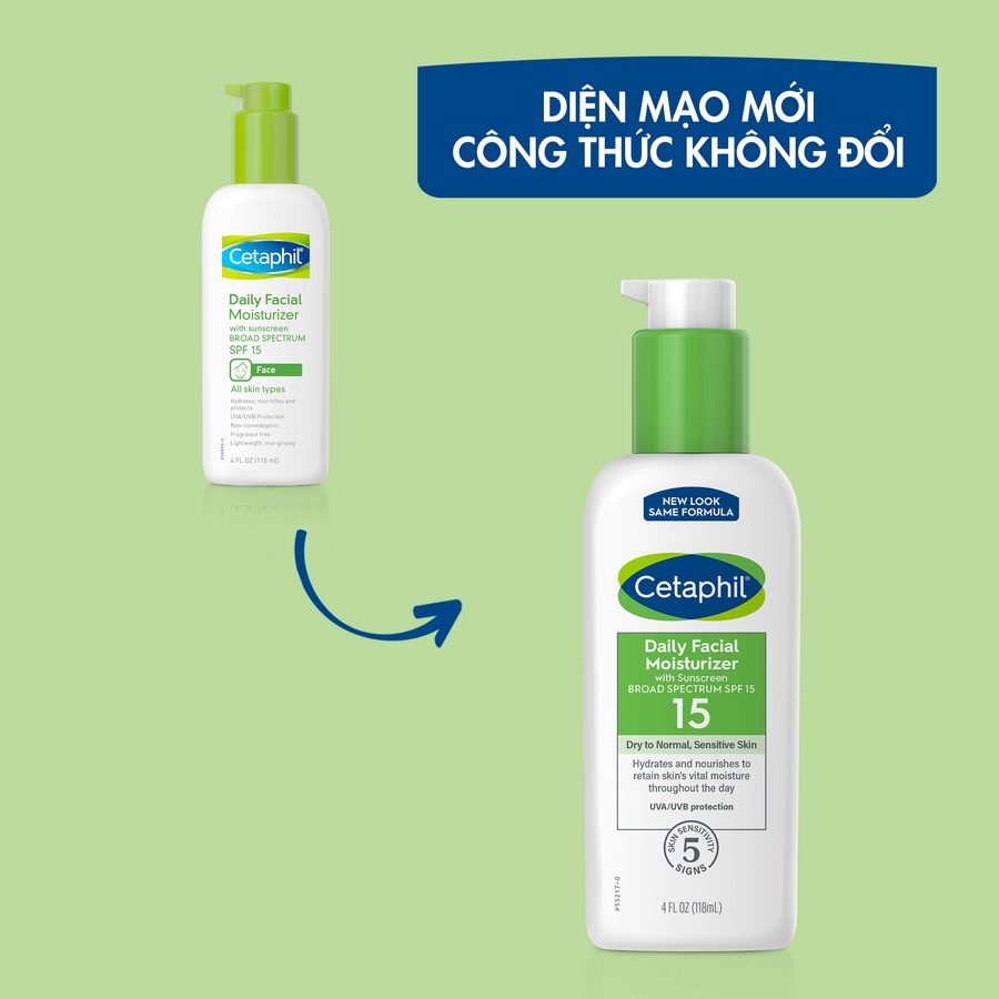 Sữa dưỡng ẩm chống nắng dịu lành cho da nhạy cảm CETAPHIL DAILY FACIAL MOIST SPF15 118ML