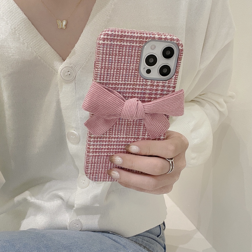 Ốp Điện Thoại Tpu Silicon Mềm Chống Rơi Phối Vải Lông Thêu Hình Bướm Cho iPhone 14 13 12 11 Pro XS Max XR 7 8 Plus