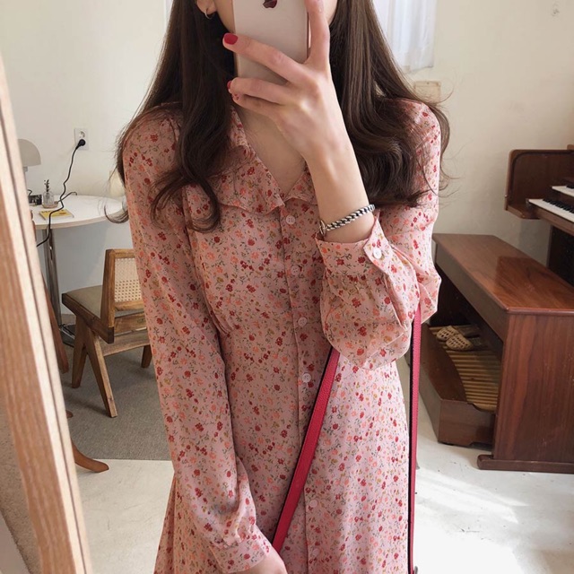 🌸 Váy hoa vintage cúc ngực cổ bèo siu xinh cô gái mùa thu🌸 Hàng Quảng Châu | BigBuy360 - bigbuy360.vn