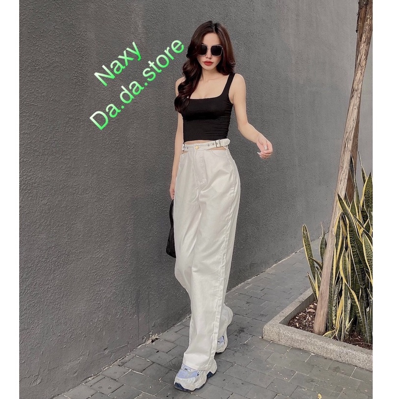 quần baggy xuông dài ống rộng nữ đen trắng khoen eo 3256