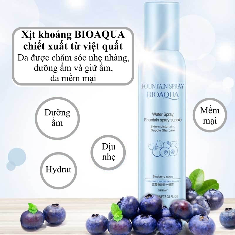 Xịt khoáng dưỡng ẩm BIOAQUA dịu nhẹ, kiểm soát dầu, sảng khoái giúp da mềm mịn trắng sáng tự nhiên SPU167