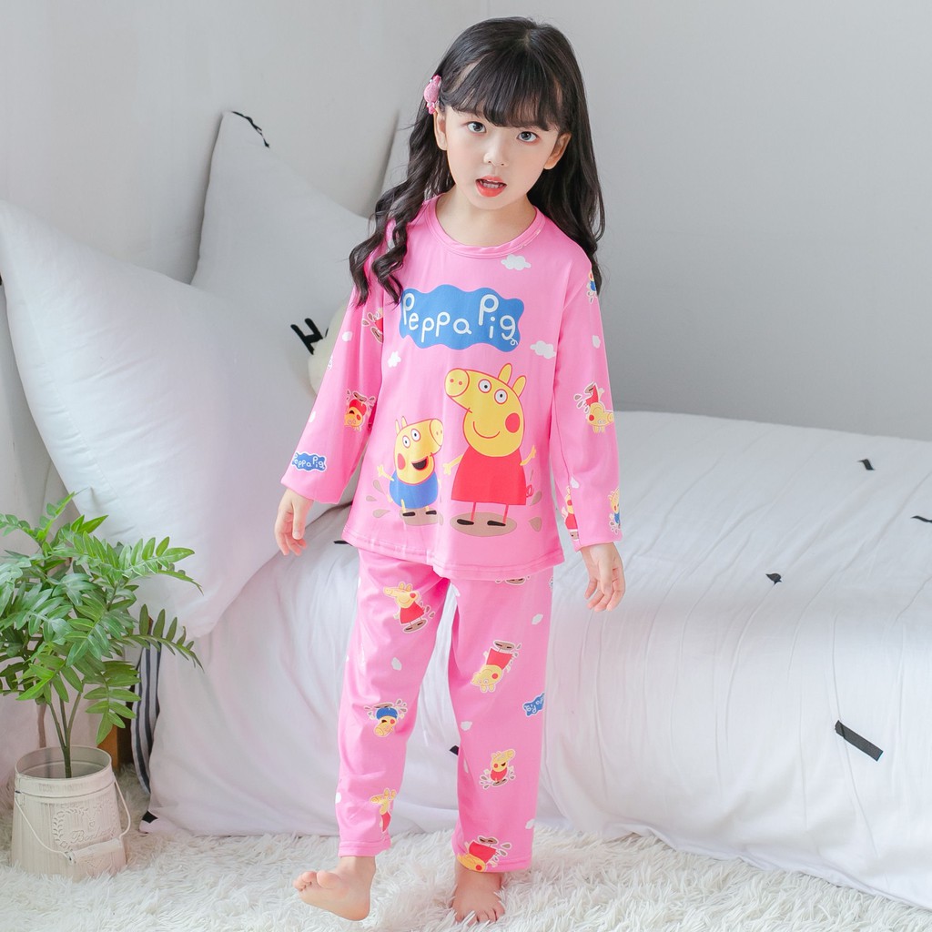 Set đồ ngủ dài tay in hình heo Peppa ngộ nghĩnh cho bé gái