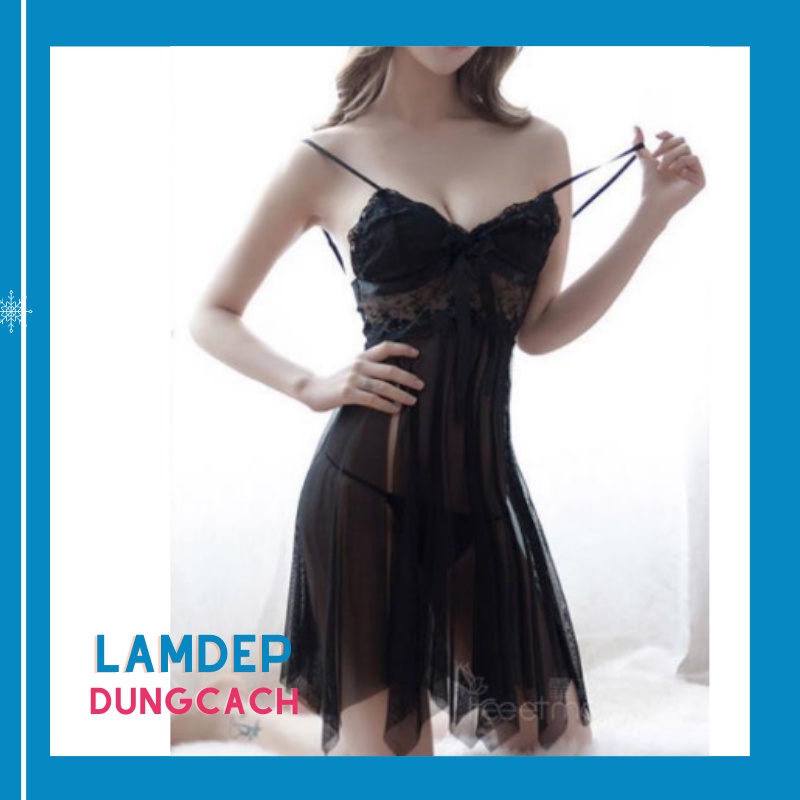 Váy ngủ hai dây xẻ tà dưới kèm quần lọt khe siêu quyến rũ_MXT1220