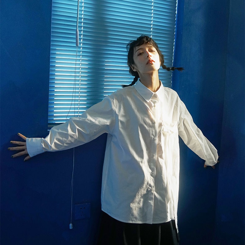 IELGY Áo Sơ Mi Trắng Tay Dài Dáng Rộng Thắt Nơ Thời Trang Dành Cho Nữ