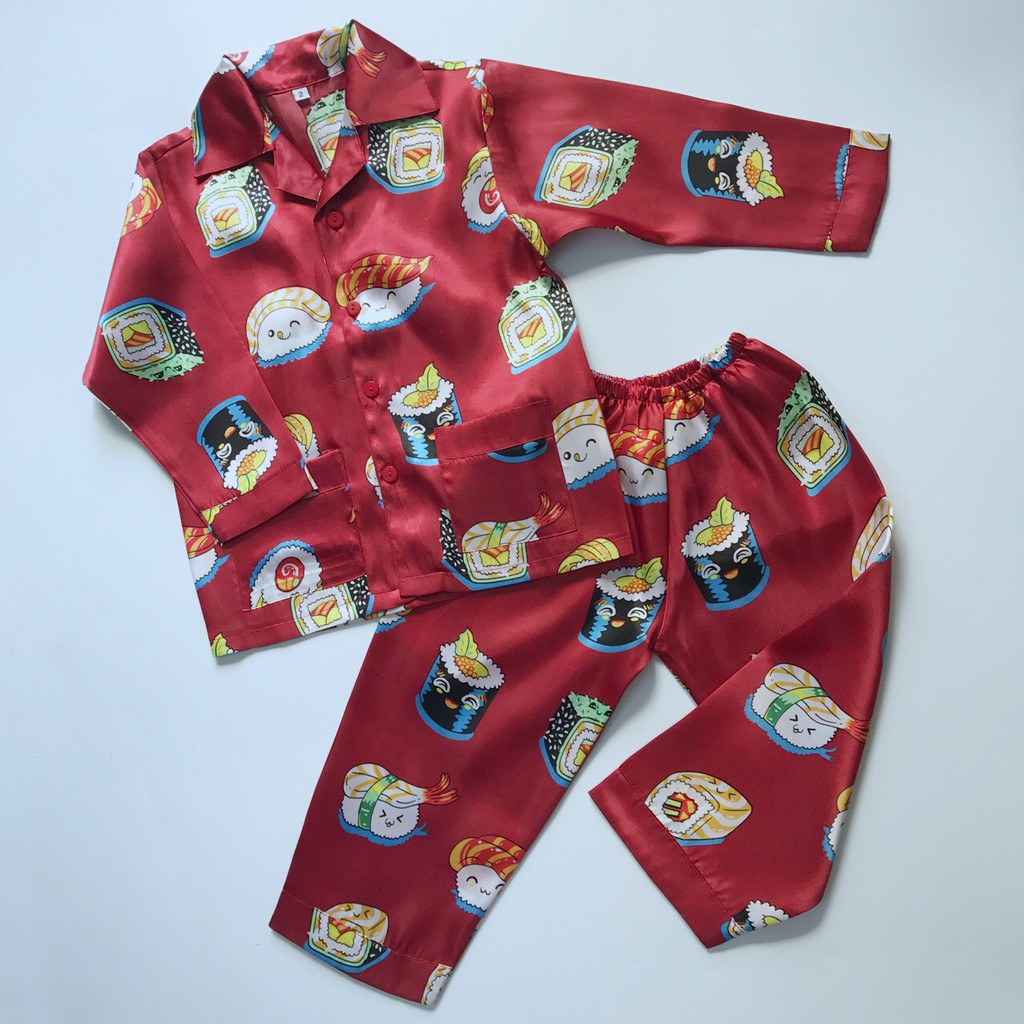 Pijama dài cho bé vải Phi bóng size 10-40kg - Sushi ngộ nghĩnh