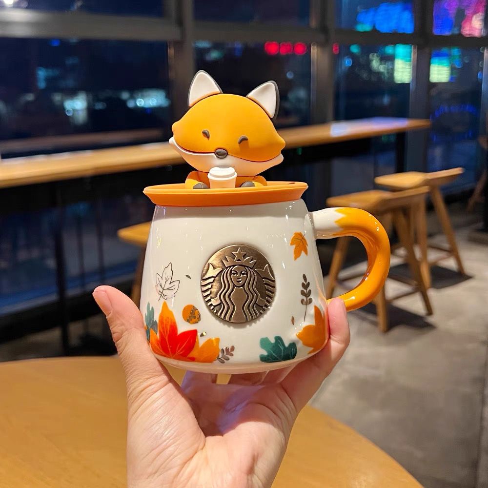 Cốc Cà Phê Starbucks Bằng Sứ Họa Tiết Hình Lá Phong Phong Cách Bắc Âu