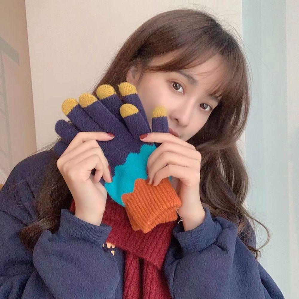 TWINKLE Găng Tay Len Co Giãn Màu Sắc Tương Phản Thời Trang Cho Nam Và Nữ