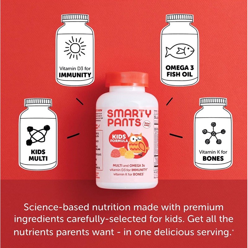 [Date 02/2023] Kẹo dẻo Smarty Pants Vitamin tổng hợp của mỹ 180viên