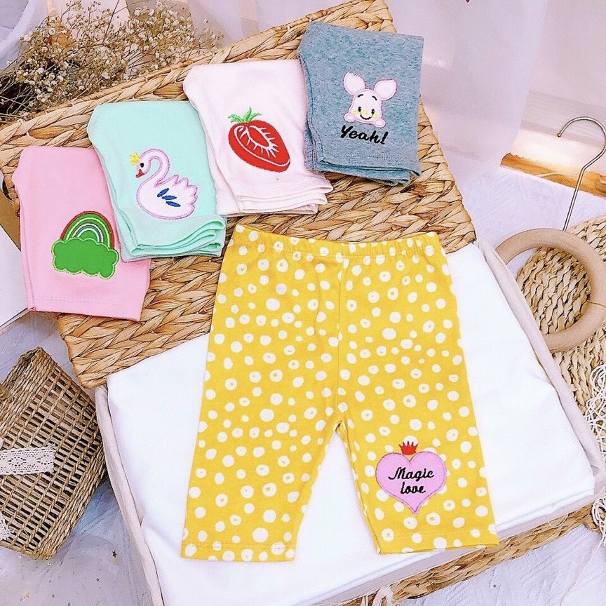 Quần Legging Lửng Thêu Nổi Siêu Đẹp Cho Bé Gái 6-17kg, Quần Ngố Cho Bé SABOMART