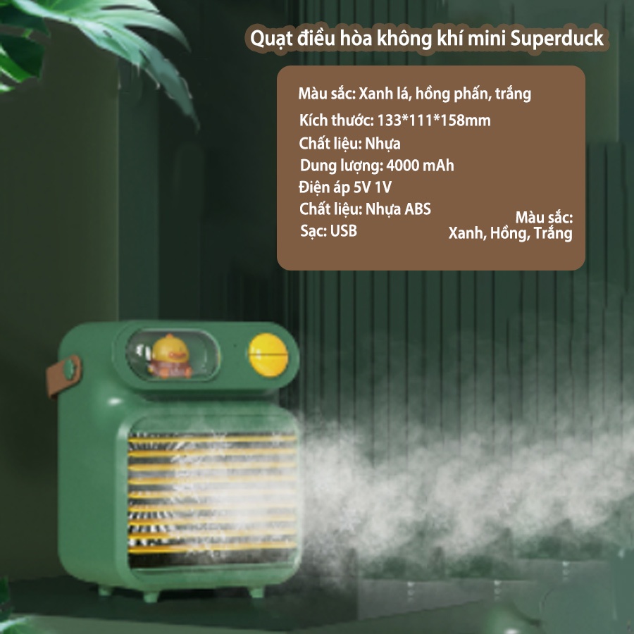 Quạt Điều Hòa Hơi Nước Mini Tích Điện Máy Làm Mát Không Khí  Để bàn 3 Chế độ gió tạo ẩm lọc không khí Đèn ngủ trang trí
