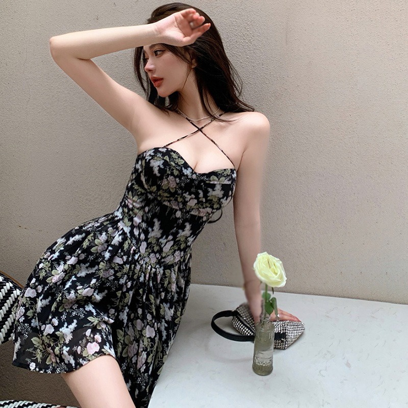 Đầm Nữ Thắt Eo Họa Tiết Hoa Phong Cách Vintage