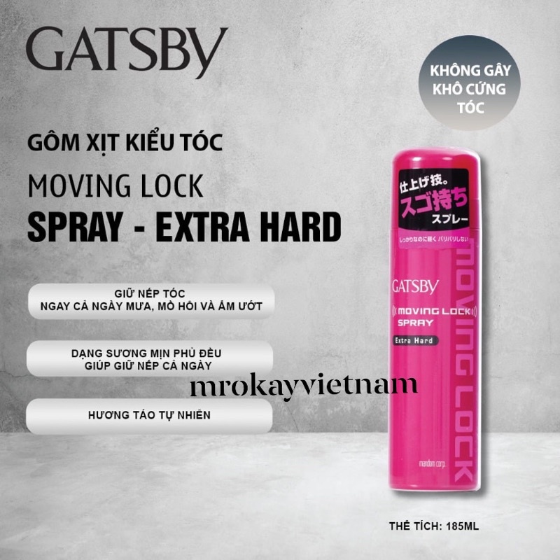 [Uy tín bên Nhật] Gôm keo xịt tóc nam nữ Gatsby Moving Lock Extra Hard giữ nếp tốt không hại da đầu hương thơm trái cây