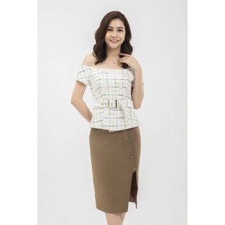 Áo khoác trắng kẻ thiết kế Elise